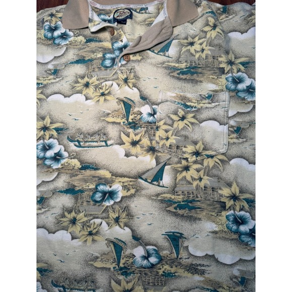 Vintage Tommy Bahama Hawaiian Polo Shirt Size Medium Retro Green Beach - Picture 3 of 7